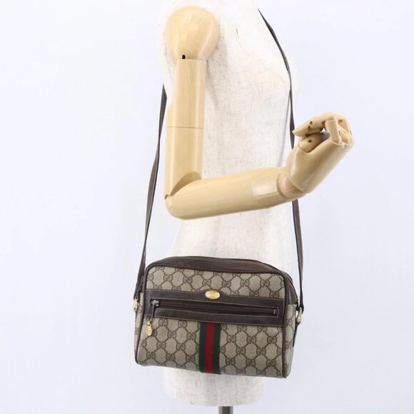 GUCCI GG Supreme Web Sherry Line Shoulder Bag PVC Beige Gold 010 378 Auth 150379 - Picture 14 of 16